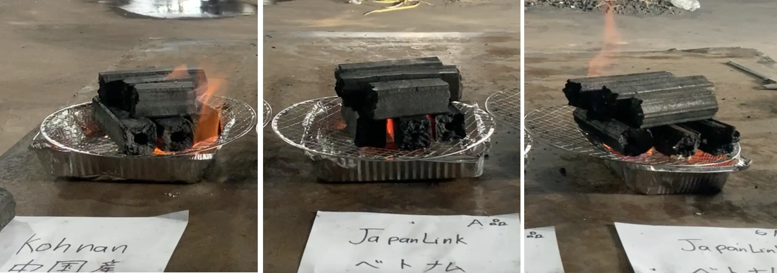 Second ignition stage for sawdust charcoal burning test