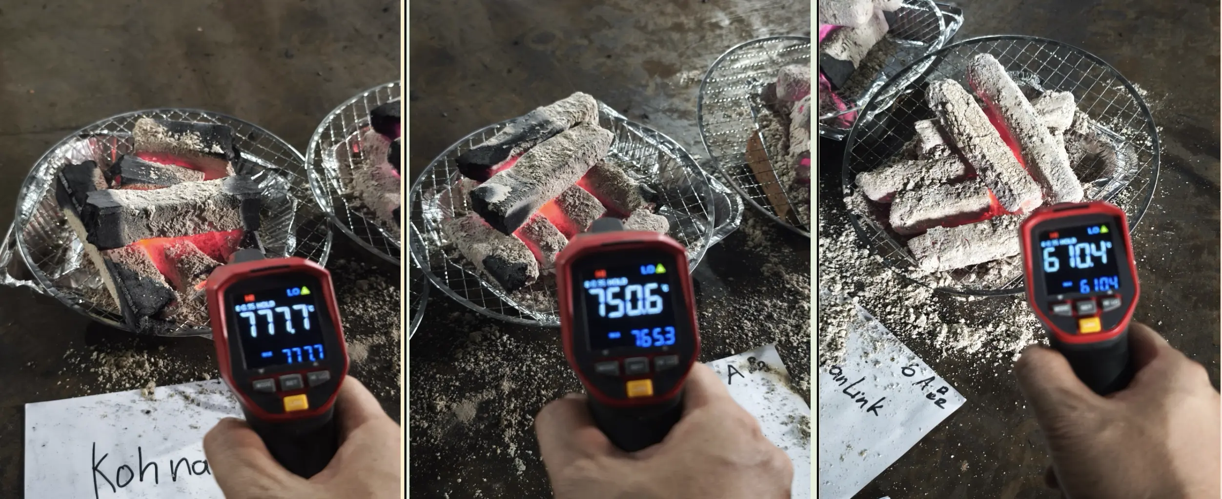 Sawdust charcoal burning test at 3 hours